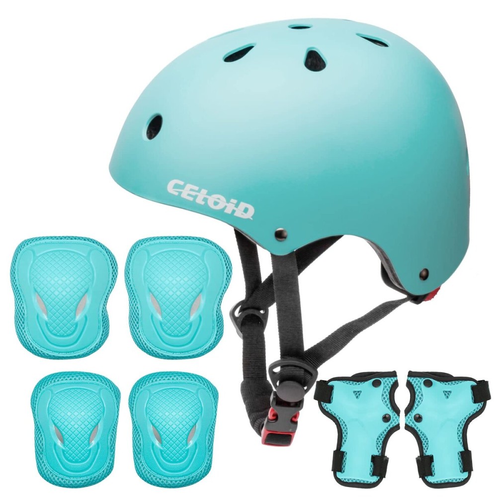 CELOID Kids Helmet Pad Set,Adjustable Kids Skateboard Bike Helmet Knee & Elbow Pads Wrist Guards 8-14yrs Youth Protective Gear Set for Girls Boys Bicycle Bike Roller Skating Scooter Rollerblade Sport