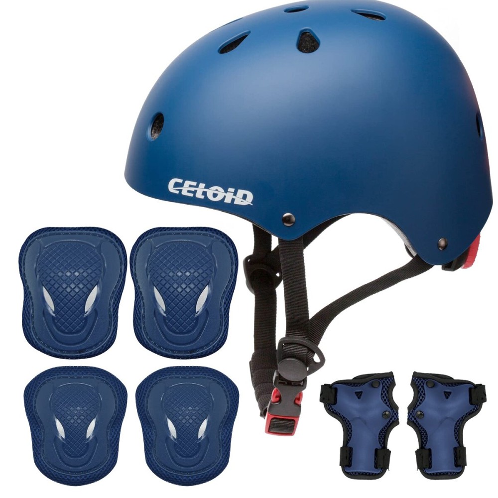 CELOID Kids Helmet Pad Set,Adjustable Kids Skateboard Bike Helmet Knee & Elbow Pads Wrist Guards 8-14yrs Youth Protective Gear Set for Girls Boys Bicycle Bike Roller Skating Scooter Rollerblade Sport