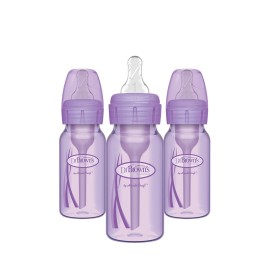 Dr. Brown\'s Natural Flow Anti-Colic Options+ Narrow Baby Bottles 4 oz/120 mL, with Level 1 Slow Flow Nipple, Lavender, 3 Pack, 0m+