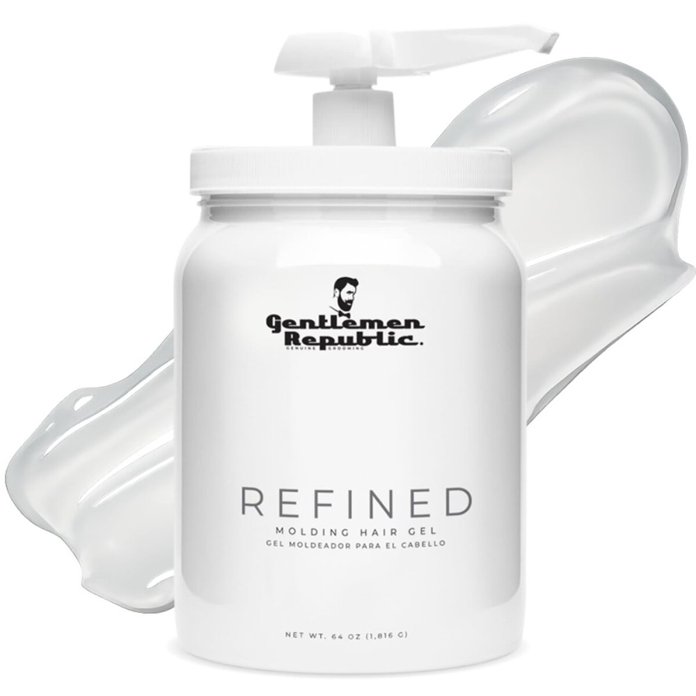 Gentlemen Republic 64oz Refined Men\'s Hair Gel - Professional Formula for 24 Hour Shine and Strong Hold, Humidity Resistant Styling Gel for hair W/Pump, 100% Alcohol-Free and Never Flakes, Made in USA