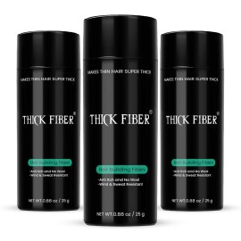 THICK FIBER Hair Building Fibers for Bald Spots & Thinning Hair (LIGHT BROWN, Pack of 3) - 25g Bottle - Conceals Hair Loss in Seconds - Hair Fibers for Men & Women