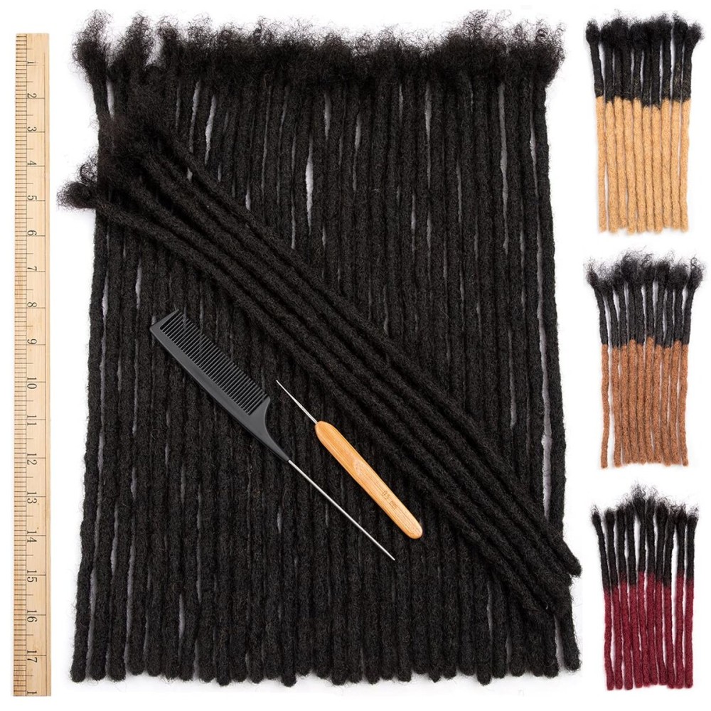 DAIXI 0.8cm Thickness 16 Inch 10 Strands 100% Real Human Hair Dreadlock Extensions for Man/Women Full Head Handmade Can Be Dyed and Bleached Soft Dreadlocks with Needle and Comb