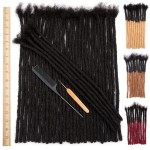 DAIXI 0.8cm Thickness 16 Inch 10 Strands 100% Real Human Hair Dreadlock Extensions for Man/Women Full Head Handmade Can Be Dyed and Bleached Soft Dreadlocks with Needle and Comb