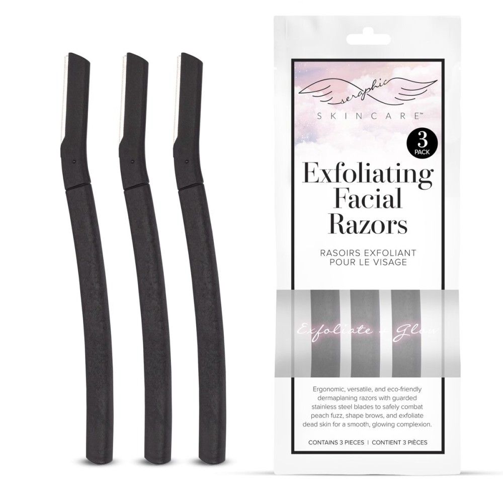 Seraphic Skincare Exfoliating Facial Razors Blades (3pc) - For Eyebrows, Peach Fuzz & Exfoliation - Dermaplane Face Razor for Women Face - Wheat Straw Handle & Swedish Stainless Steel Blades