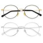 Cyxus Round Blue Light Glasses for Women and Men 2 Pack, Computer Gaming Eyeglasses for Relieve Eye Strain, Gold Silver Metal Frame