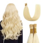 Sunya I Tip Hair Extensions Human Hair Bleach Blonde 50 Grams 50 Strands/Package Pre Bonded Hair Extensions Human Hair Fusion 20 inches Remy Straight Real Human Hair Extensions 613 Bleach Blonde