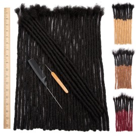 DAIXI 0.8cm Thickness 18 Inch 60 Strands 100% Real Human Hair Dreadlock Extensions for Man/Women Full Head Handmade Can Be Dyed and Bleached Soft Dreadlocks with Needle and Comb