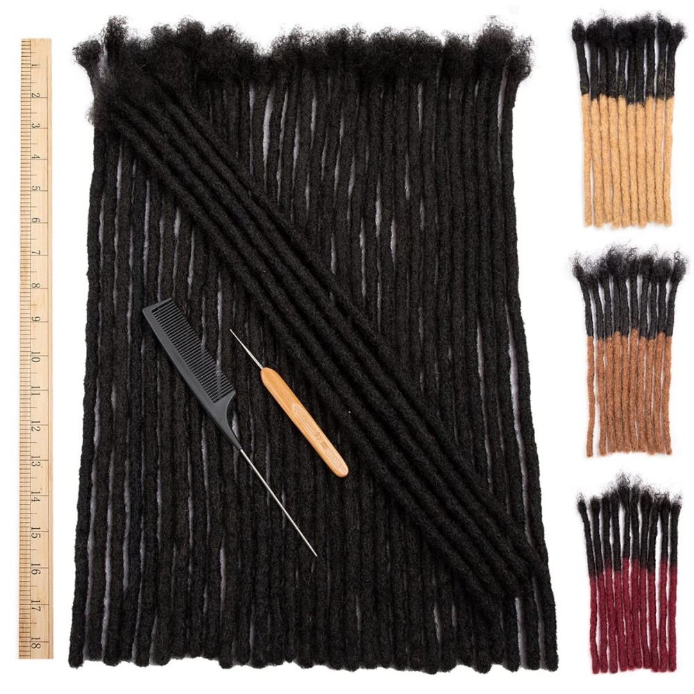 DAIXI 0.8cm Thickness 18 Inch 10 Strands 100% Real Human Hair Dreadlock Extensions for Man/Women Full Head Handmade Can Be Dyed and Bleached Soft Dreadlocks with Needle and Comb