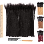 DAIXI .8cm Thickness 10 Inch 10 Strands 100% Real Human Hair Dreadlock Extensions for Man/Women Full Head Handmade Can Be Dyed and Bleached Soft Dreadlocks with Needle and Comb