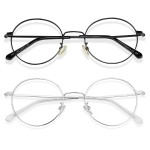 Cyxus Round Blue Light Glasses 2 Pack, Computer Gaming Eyeglasses for Relieve Eye Strain, Gold Black Metal Frame