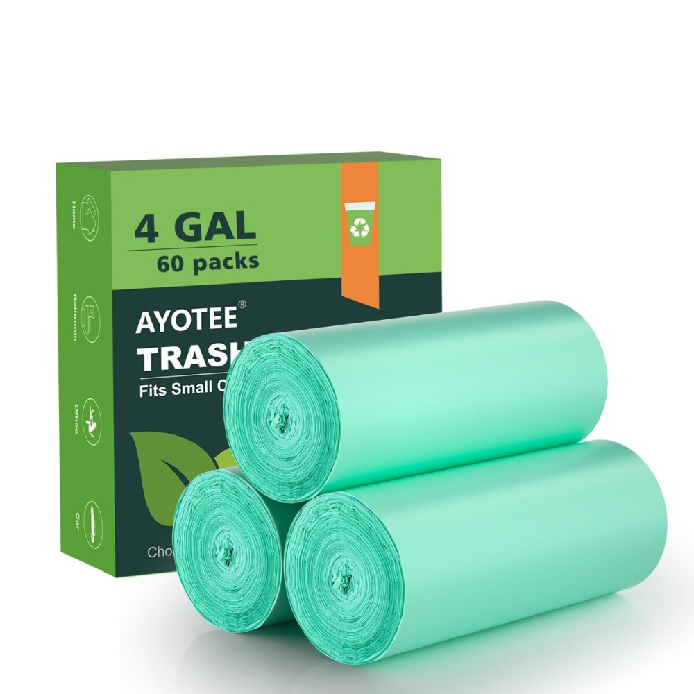 4-6 Gallon Small Trash Bags Compostable Trash Bags,AYOTEE 60 Count Ultra Strong Unscented Garbage Bag Mini TrashBags Waste Basket Liners for Bathroom, Kitchen,Bedroom, Office, Pet, Car(Green)