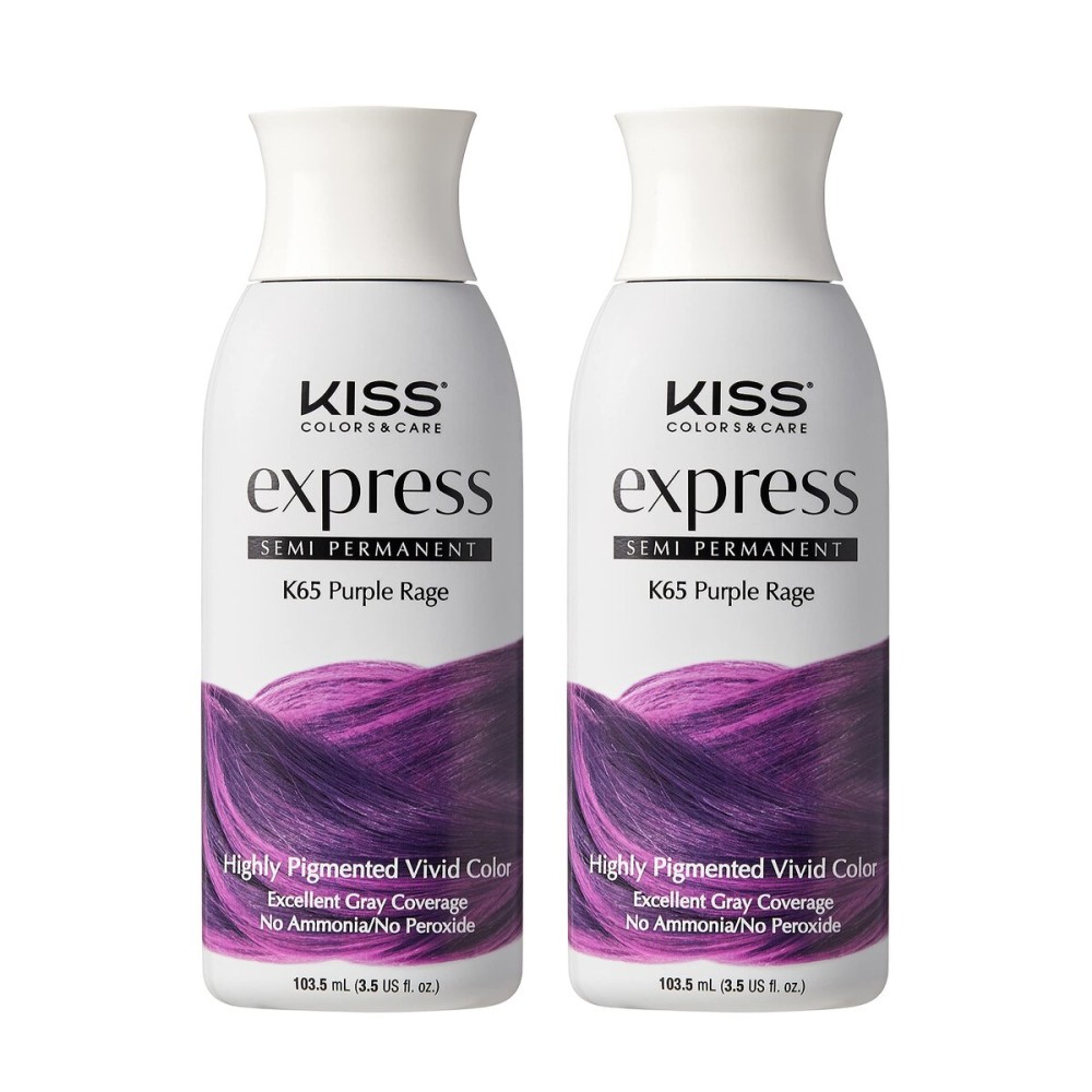 Kiss Express Semi-Permanent Hair Color - Vivid, Highly Pigmented Dye for Vibrant Hair, Gentle Formula, Gray Coverage, pH Balanced, 23 Intermixable Shades, All Hair Types (3.5 oz, Purple Rage, 2 Count)