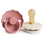 FRIGG Daisy Natural Rubber Baby Pacifier | Made in Denmark | BPA-Free (Powder Blush/Cream, 6-18 Months) 2-Pack