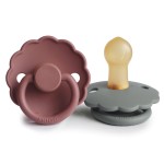 FRIGG Daisy Natural Rubber Baby Pacifier | Made in Denmark | BPA-Free (Woodchuck/French Gray, 0-6 Months) 2-Pack