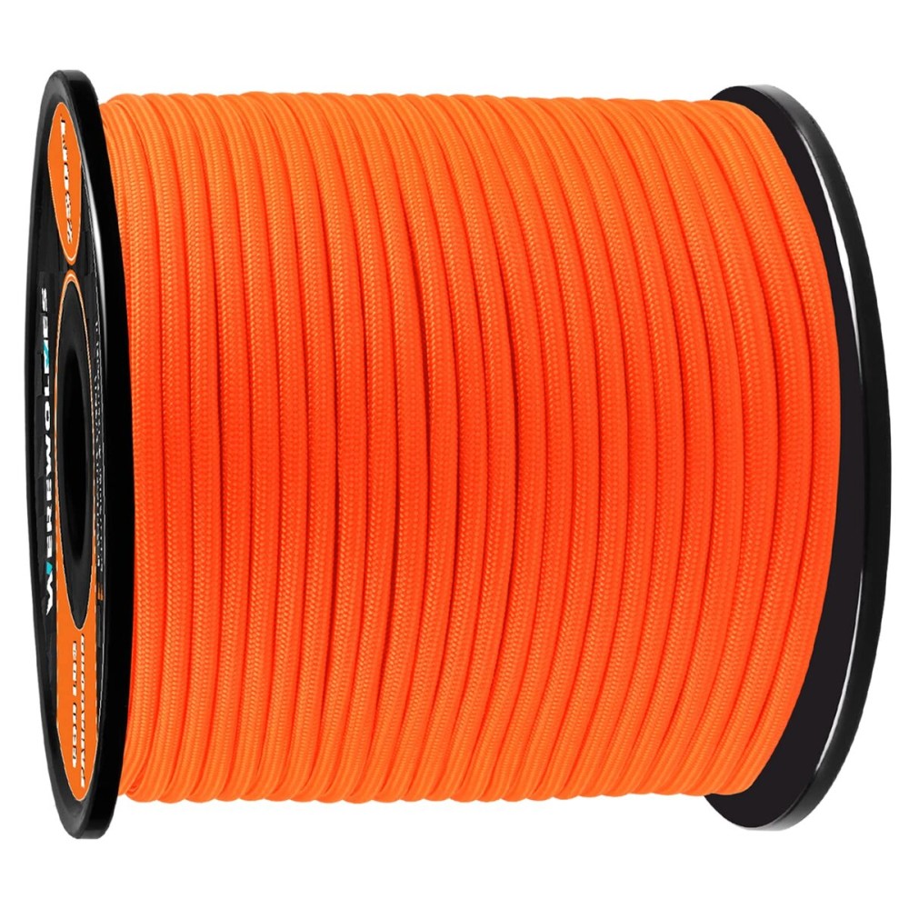 WEREWOLVES 650lb Paracord/Parachute Cord - 9 Strand Paracord Rope - 100\', 200\' Spools of Parachute Cord, Type III Paracord for Camping, Survival (Neon (Safety) Orange, 100 Feet)