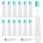 AMORIX 50PCS Blue Lip Gloss Tubes 15ml - Empty Containers for DIY Lip Balm - Refillable Cosmetic Squeeze Tubes + 2 x 20ml Syringes and Labels