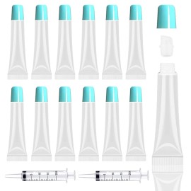 AMORIX 50PCS Blue Lip Gloss Tubes 15ml - Empty Containers for DIY Lip Balm - Refillable Cosmetic Squeeze Tubes + 2 x 20ml Syringes and Labels
