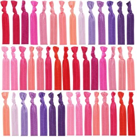 79style 120pcs Elastic Fabric Hair Ties Ribbon Hair Ties Knot Knotted Ponytail Holders No Dent Soft flat Hair Ties For Girls Hair Bands Hair Accessories (24 Colors Neon Pink)