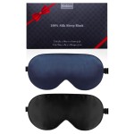 BeeVines 100% Real Mulberry Silk 2 Pack Sleep Mask, Pure Silk Eye Masks with Adjustable Strap for Sleeping, 100% Block Light Eye Sleep Shade Cover, Reduces Puffy Eyes Traveling Gifts(Black & Blue)
