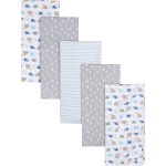 Gerber Boys Newborn Infant Baby Toddler Nursery 100% Cotton Flannel Receiving Swaddle Blanket, Trucks White, 5-Pack
