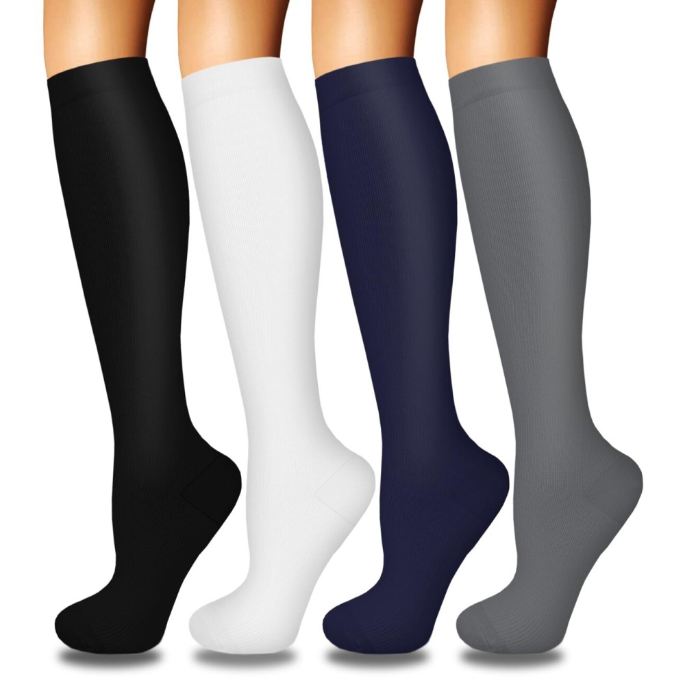 4 Pairs Compression Socks for Women Men Circulation-Best Support for Nurses,Running,Athletic,Travel S-M