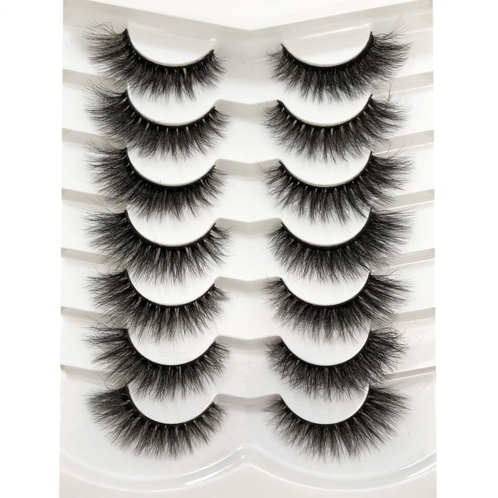 Pooplunch False Eyelashes Cat Eye Wispy Extensions Faux Mink Lashes Pack Short Natural Volume Fake Eyelash Strips 7 Pairs Pack