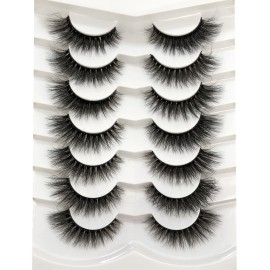 Pooplunch False Eyelashes Cat Eye Wispy Extensions Faux Mink Lashes Pack Short Natural Volume Fake Eyelash Strips 7 Pairs Pack