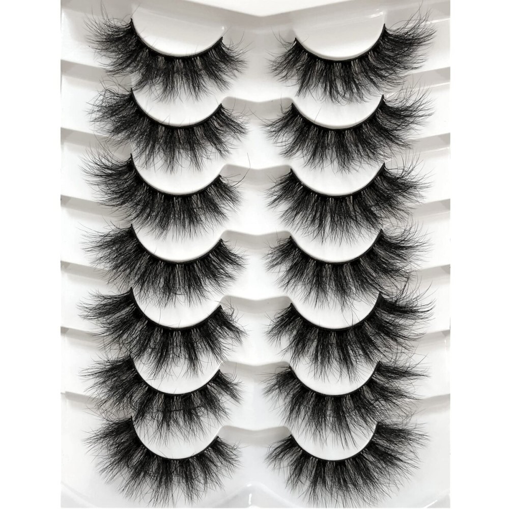 Pooplunch False Eyelashes Faux Mink Lashes Cat-Eye Look 18MM Wispy Long 8D Volume Fake Eyelash Strips 7 Pairs Pack