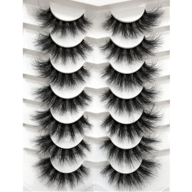 Pooplunch False Eyelashes Faux Mink Lashes Cat-Eye Look 18MM Wispy Long 8D Volume Fake Eyelash Strips 7 Pairs Pack