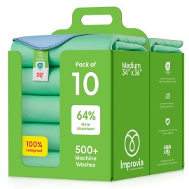 IMPROVIA Washable Underpads, 34 x 36 (Pack of 10) - Heavy Absorbency Reusable Bedwetting Incontinence Pads for Kids, Adults, Elderly, and Pets Waterproof Protective Pad for Bed, Couch, Sofa, Floor