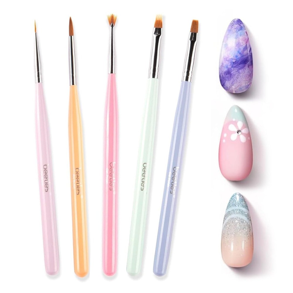 Beetles Nail Art Brushes Set Gel Polish Nail Art Design Pen Painting Tools with Detail Brush, Gradient Brush and Nail Round Pen for Salon DIY at Home Manicure
