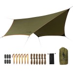 FREE SOLDIER Camping Tarp Waterproof Portable Multifunctional Outdoor Camping Traveling Awning Backpacking Shelter Rain Tarp (Greenish Brown 6 Loop 1012ft)