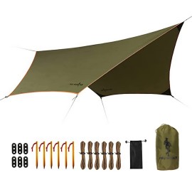 FREE SOLDIER Camping Tarp Waterproof Portable Multifunctional Outdoor Camping Traveling Awning Backpacking Shelter Rain Tarp (Greenish Brown 6 Loop 1012ft)