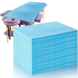 Tatuo 50 Pieces 31 x 70 Inches Plastic Bed Sheets Bed Cover Massage Table Sheet Waterproof Non-woven Fabric for Spa, Lash, Tattoo, Beauty Salon, Waxing, Hotels(Blue)