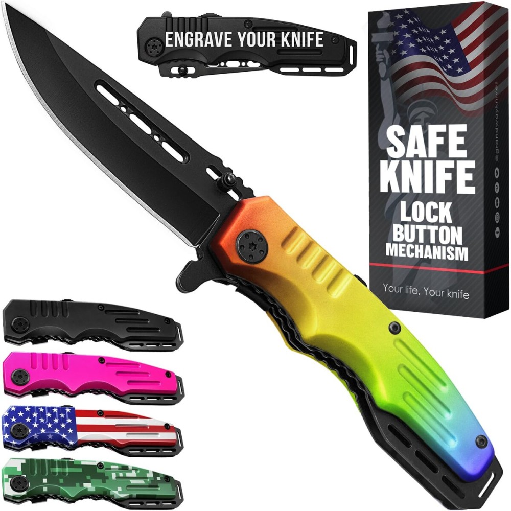 Grand Way Rainbow Pocket Knife - Colorful Knives - Sharp Folding Blade - Cool Tool for EDC - Best Gifts Idea - Best Gifts for Birthday Anniversary - 6681 L