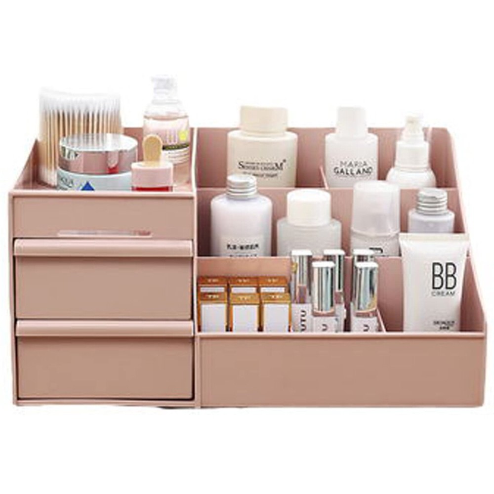 skin care organizer,Makeup Desk Organizer With Drawers,Countertop Organizer for Cosmetics,Vanity brush with Holder for Lipstick, Brushes, Eyeshadow, and Jewelry Desktop Finishing Dresser (Pink)