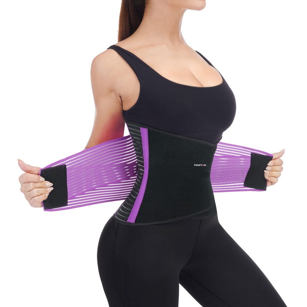 TESETON Back Support Brace Belt for Men & Women, Breathable Lumbar Support Belt, scoliosis back brace, Waist Relax Lower Back Pain & Sciatica Pain Relief with 8 reinforced Bones 02 Purple-XXL