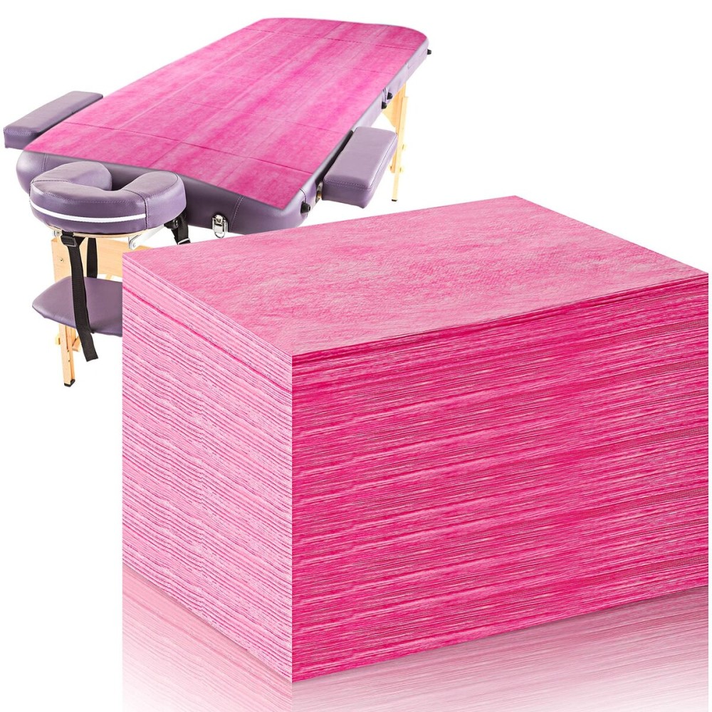 Tatuo 50 Pieces 31 x 70 Inches Plastic Bed Sheets Bed Cover Massage Table Sheet Waterproof Non-woven Fabric for Spa, Lash, Tattoo, Beauty Salon, Waxing, Hotels(Pink)