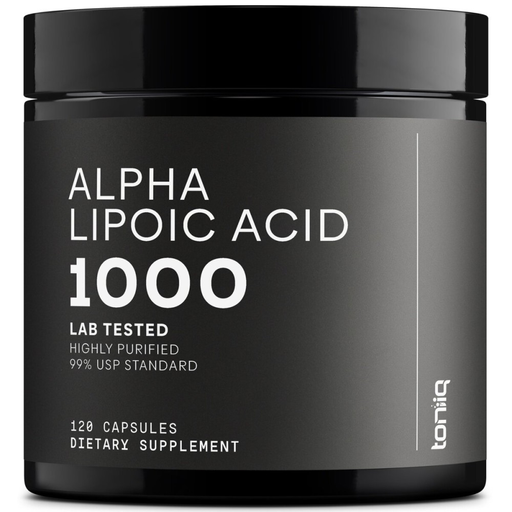 Toniiq 1000mg Ultra High Strength Alpha Lipoic Acid Capsules - Highly Purified 99%+ USP Standard - 120 Capsules ALA Supplement