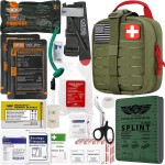 EVERLIT Advanced Emergency Trauma Kit, CAT GEN-7 Tourniquet Mil-Spec Nylon Laser Cut Pouch with 36 Splint, Military Combat Tactical IFAK for First Aid Response Bleeding Control (OD Green)