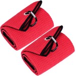 Mile High Life Tri-fold Golf Towel | 16 X 24 | Premium Microfiber Fabric | Waffle Pattern | with Heavy Duty Carabiner Clip | for Men and Women (2 Pack Red)