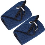 Mile High Life Tri-fold Golf Towel | 16 X 24 | Premium Microfiber Fabric | Waffle Pattern | with Heavy Duty Carabiner Clip | for Men and Women (2 Pack Navy)