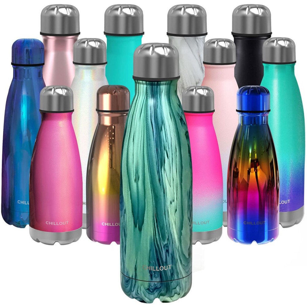 CHILLOUT LIFE Stainless Steel Water Bottle: 17 oz Double Wall Insulated Cola Bottle Shape for Cold and Warm Drinks, BPA Free Metal Sports Bottle