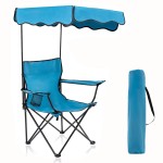 Homcosan Folding Camping Chair with Shade Canopy and Cup Holder Beach Chair with Canopy Shade Thicken 600D Oxford Portable Chairs Heavy Duty Support 330lbs for Outdoor
