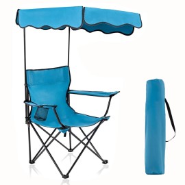 Homcosan Folding Camping Chair with Shade Canopy and Cup Holder Beach Chair with Canopy Shade Thicken 600D Oxford Portable Chairs Heavy Duty Support 330lbs for Outdoor
