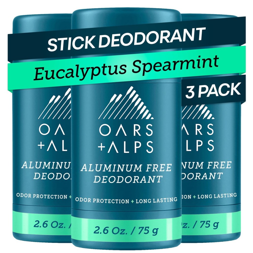 Oars + Alps Deodorant for Men & Women, Aluminum Free Deodorant for Men, Clean Ingredients, Vegan, Long Lasting, Odor Protection, Eucalyptus Spearmint, 3pk