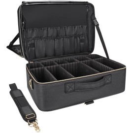 Relavel Extra Large Makeup Case Travel Makeup Bag Professional Leather Artist Bag Portable Cosmetic Brush Holder Organizer Nail Organizer Box with Adjustable Dividers