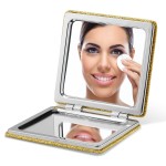 OMIRO Compact Mirror, Glitter PU 1X/3X Magnification, Ultra Portable for Purses (Gold)