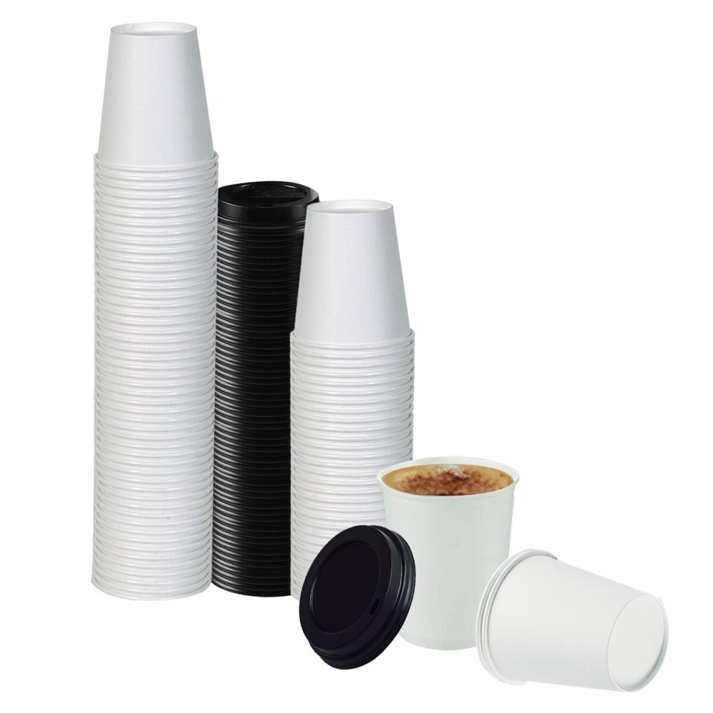 Smygoods White Original Disposable Paper Coffee Cups with Lids (12 OZ, 25 Count) For Hot Beverages, Tea, Espresso, Cocoa - To Go Drink Containers, Caf & Office