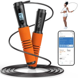 Jump Rope, RENPHO Jump Rope with Counter, Smart Jumping Rope with APP, Fitness Skipping Ropes for Men Workout, Exercise Skip Rope for Women - Orange